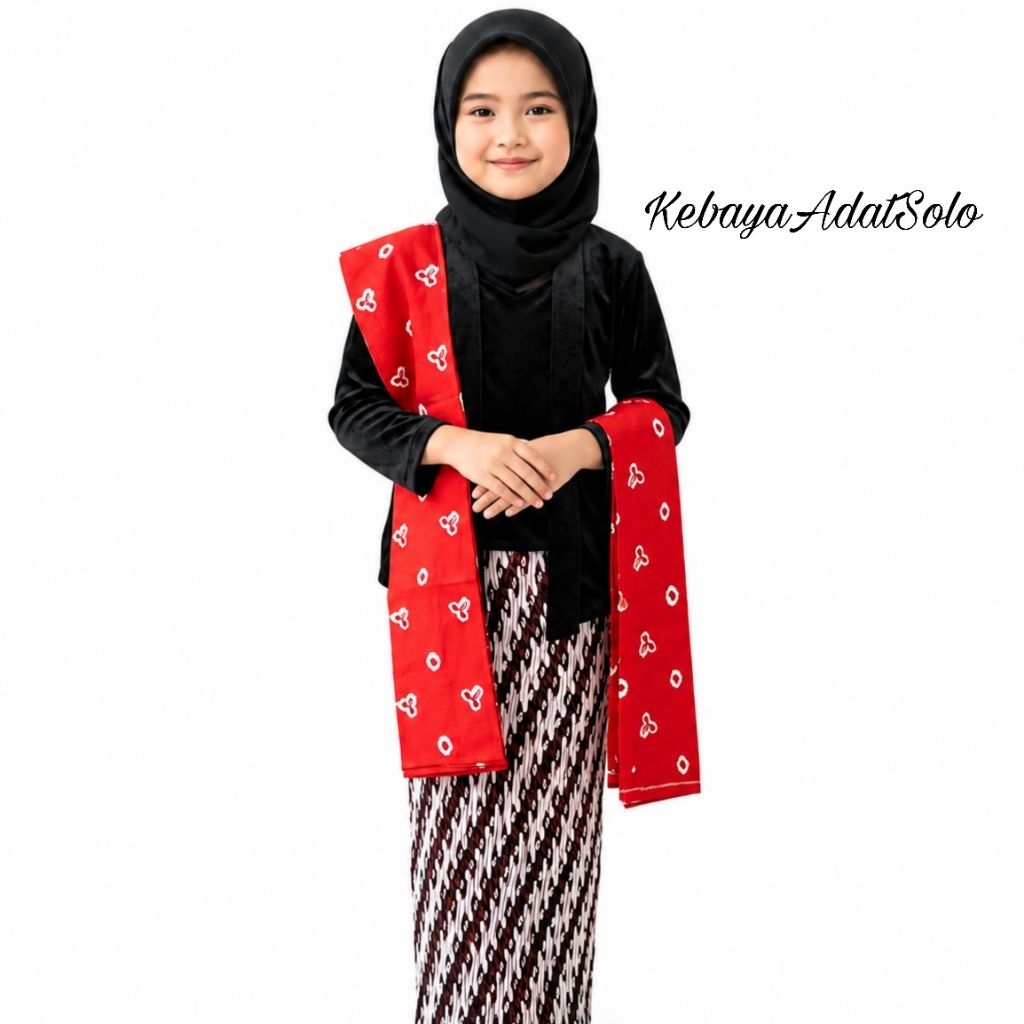 [1 Set] Kebaya Kutubaru Bludru Anak + Rok Plisket + Selendang