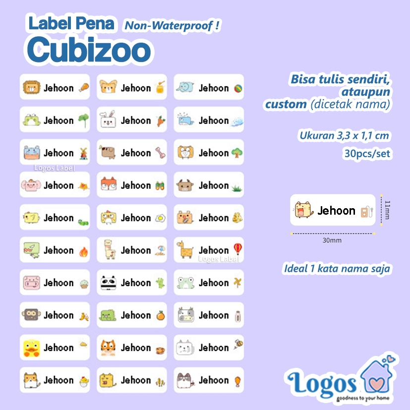 Label Pena Pensil Stiker Custom Nama kartun NON waterproof Ekonomis Murah