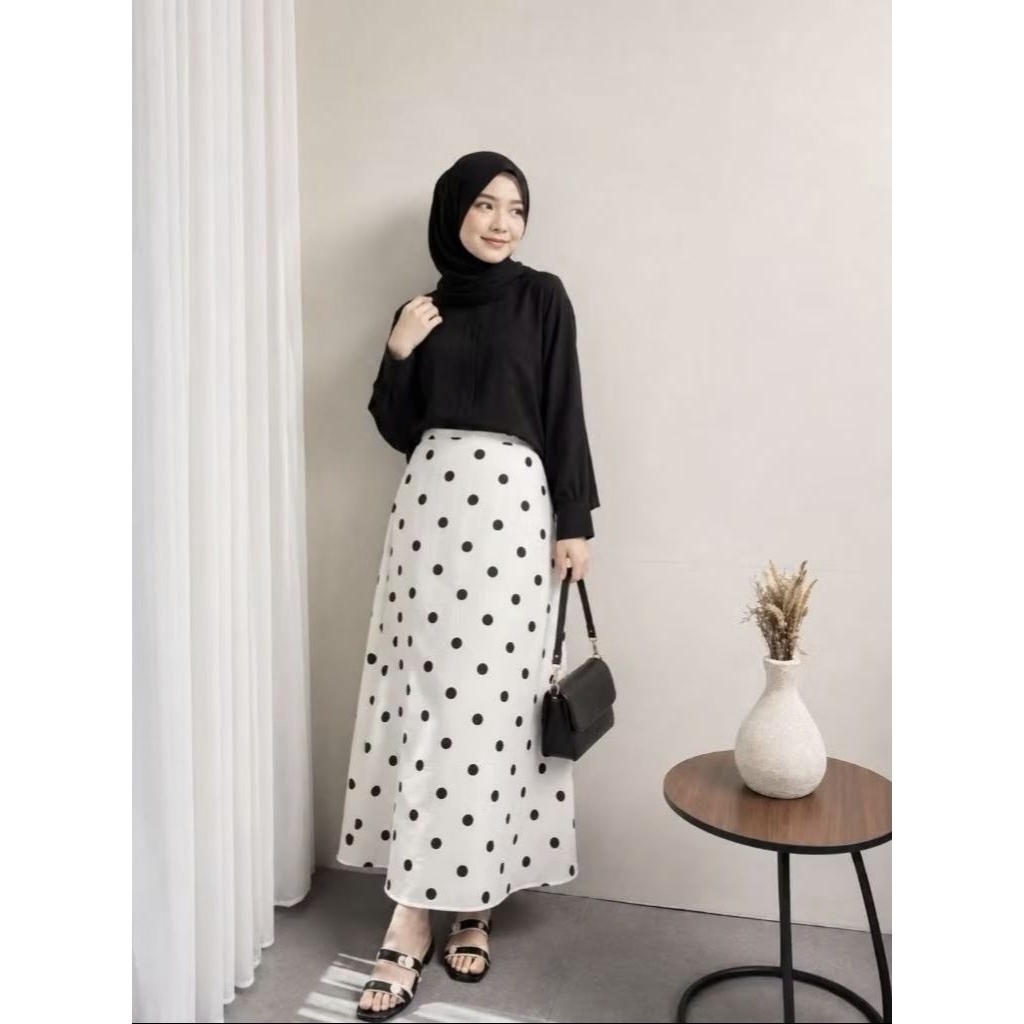 Rok Polka | Polkadot Skirt | Rok Panjang Bawahan Wanita | Halus Tebal