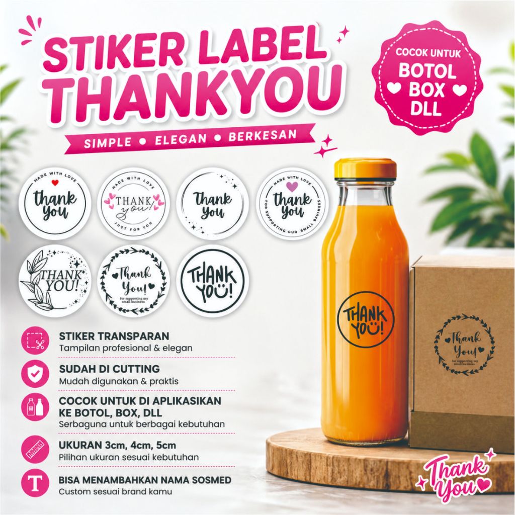 Stiker Label Thankyou | Stiker Transparan | Stiker pack Thankyou