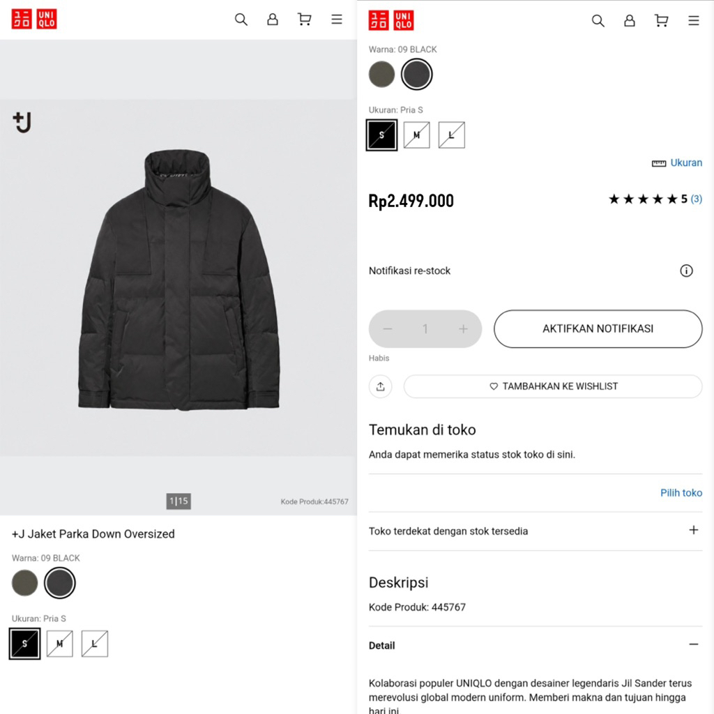Jaket Bulang Uniqlo Jil Sander Parka Down