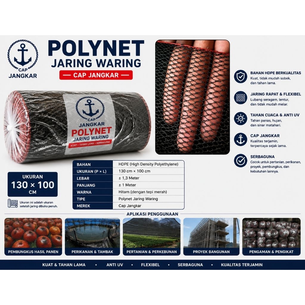 waring polynet hitam 130cm x 100m