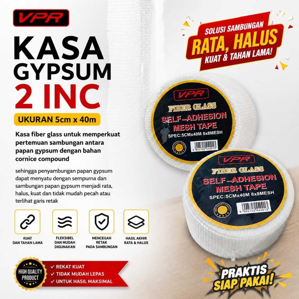 Lakban Kain Kasa Gipsum Perekat Isolasi Lem FiberGlass Tape Grc Gypsum Tape Fiber Tape 5 cm
