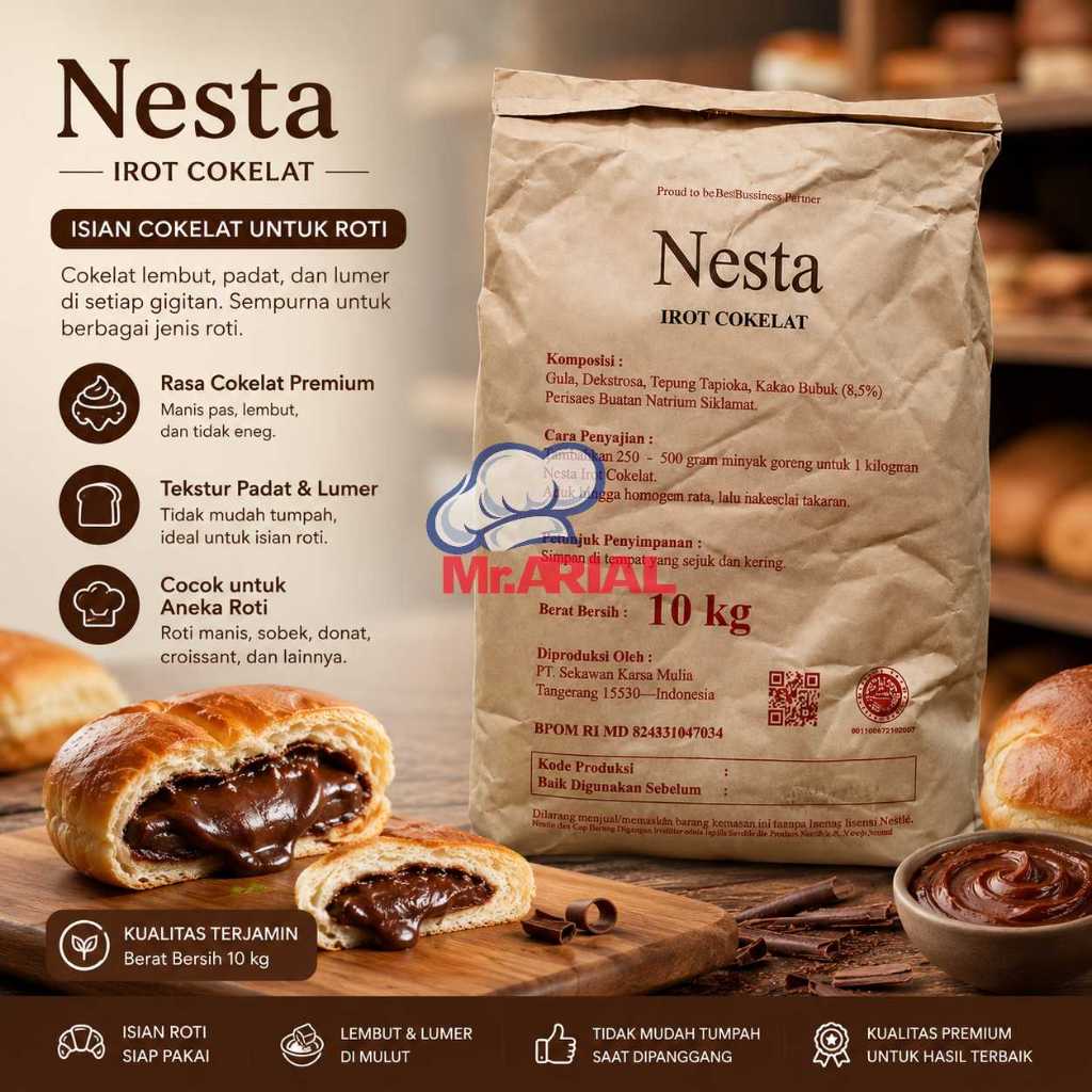 Nesta Irot Cokelat Pasta Isian Roti Donat Bakpao Rasa Cokelat Premium Ekonomis Tahan Panggang 10kg