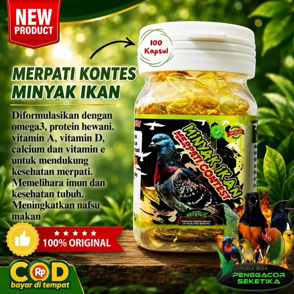 New Merpati Kontes Minyak Ikan Omega 3 isi 100 kapsul Untuk kesehatan dan Performa Burung Merpati