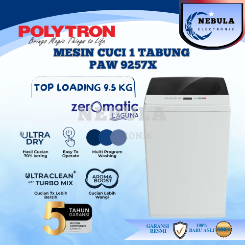 MESIN CUCI POLYTRON 9,5 KG TOP LOADING /POLYTRON MESIN CUCI 9,5 KG TOP LOADING NEW SERIES