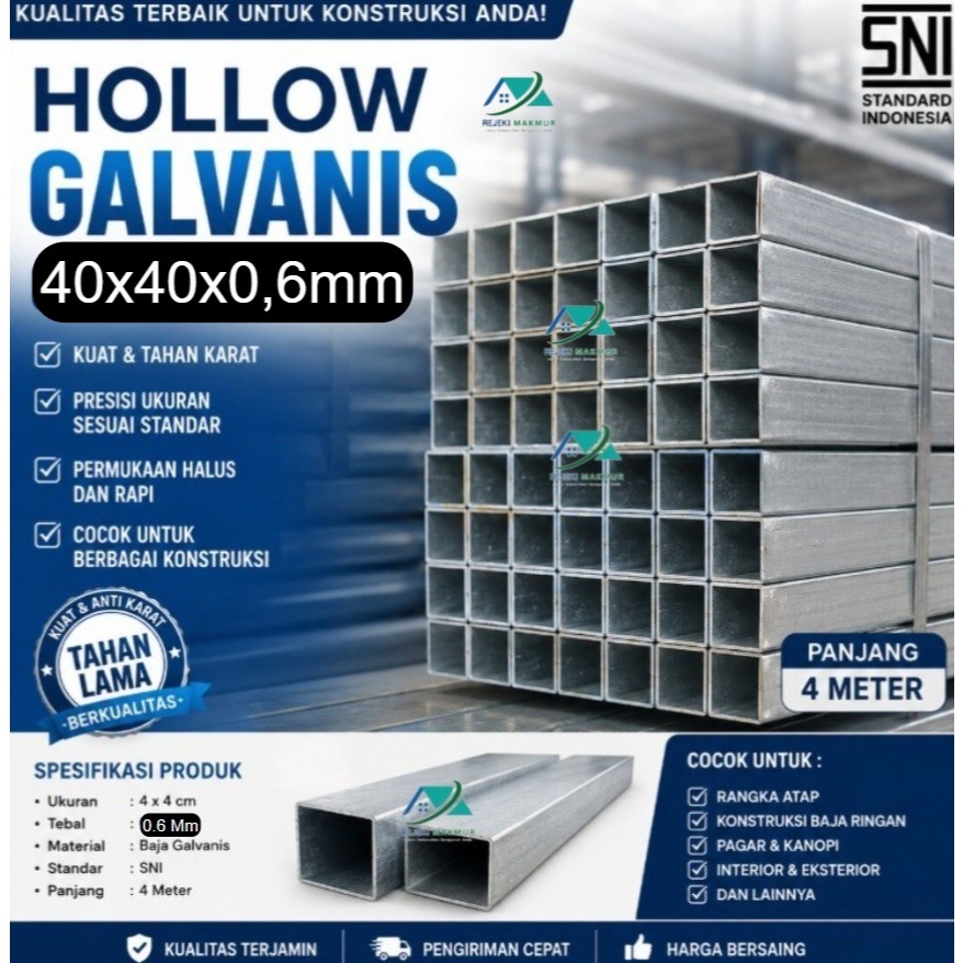 Hollow Galvanis 4x4x0,6 | HOLLO Galvanis 4 x 4 x 0.6 SNI