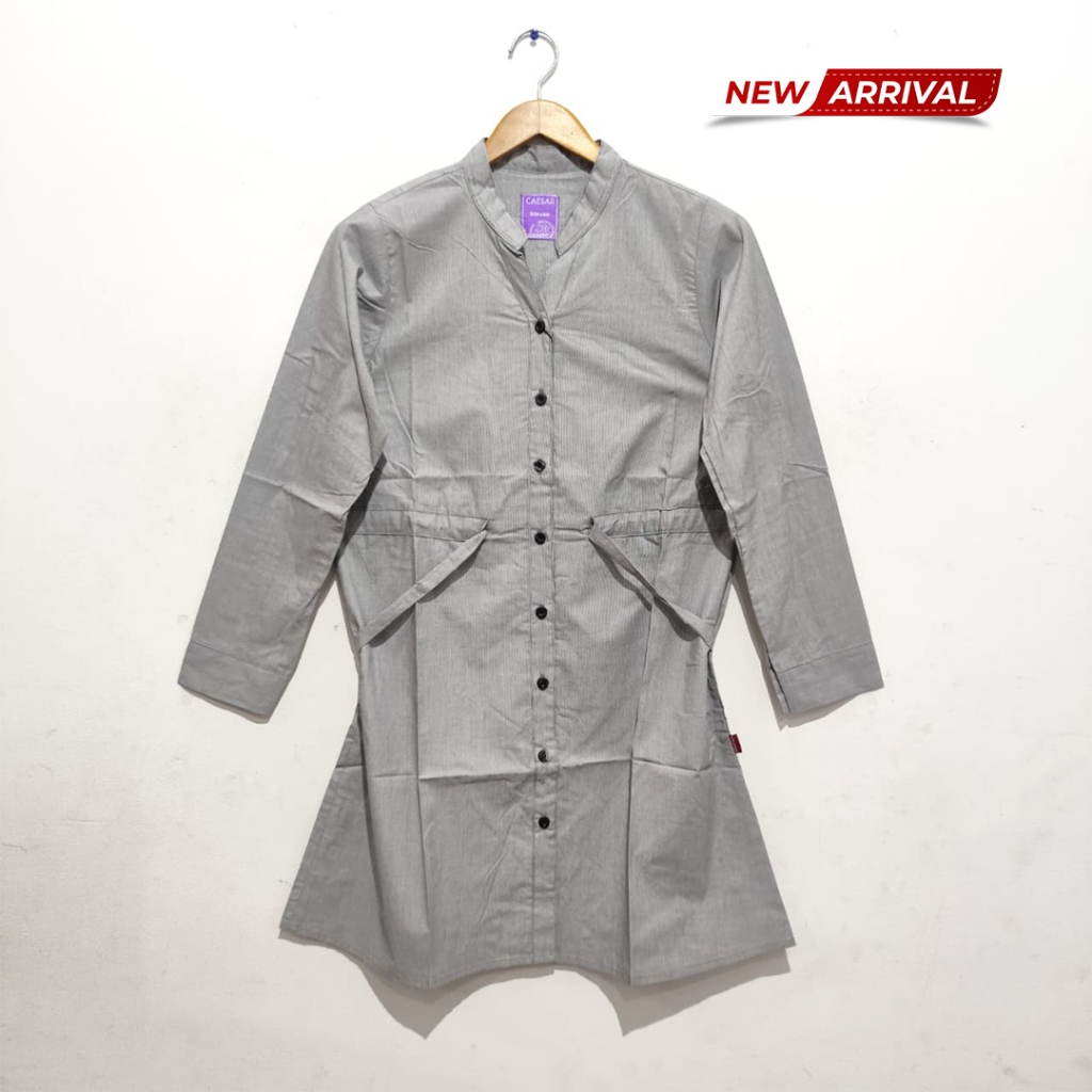 CAESAR LADIES Blouse Wanita Lengan Panjang Abu-abu Full Front Button | 100% Cotton
