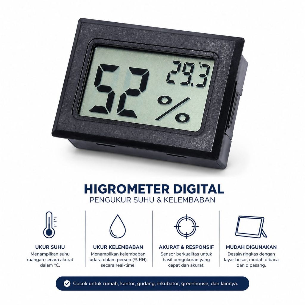 Thermometer Hygrometer Digital Akurat untuk Inkubator, Rumah & Gudang
