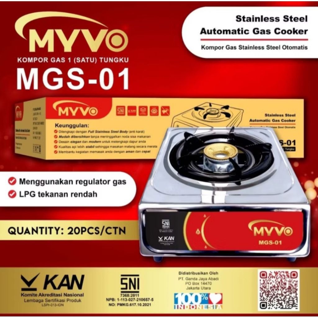 KOMPOR GAS 1 TUNGKU SNI MYVO MGS-01