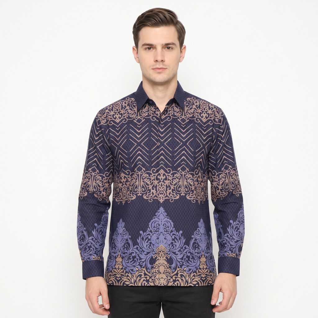 |Magnus| Kemeja Batik Pria Lengan Panjang Bahan Katun 40s Lapis Furring Arrow Warna Biru Songket
