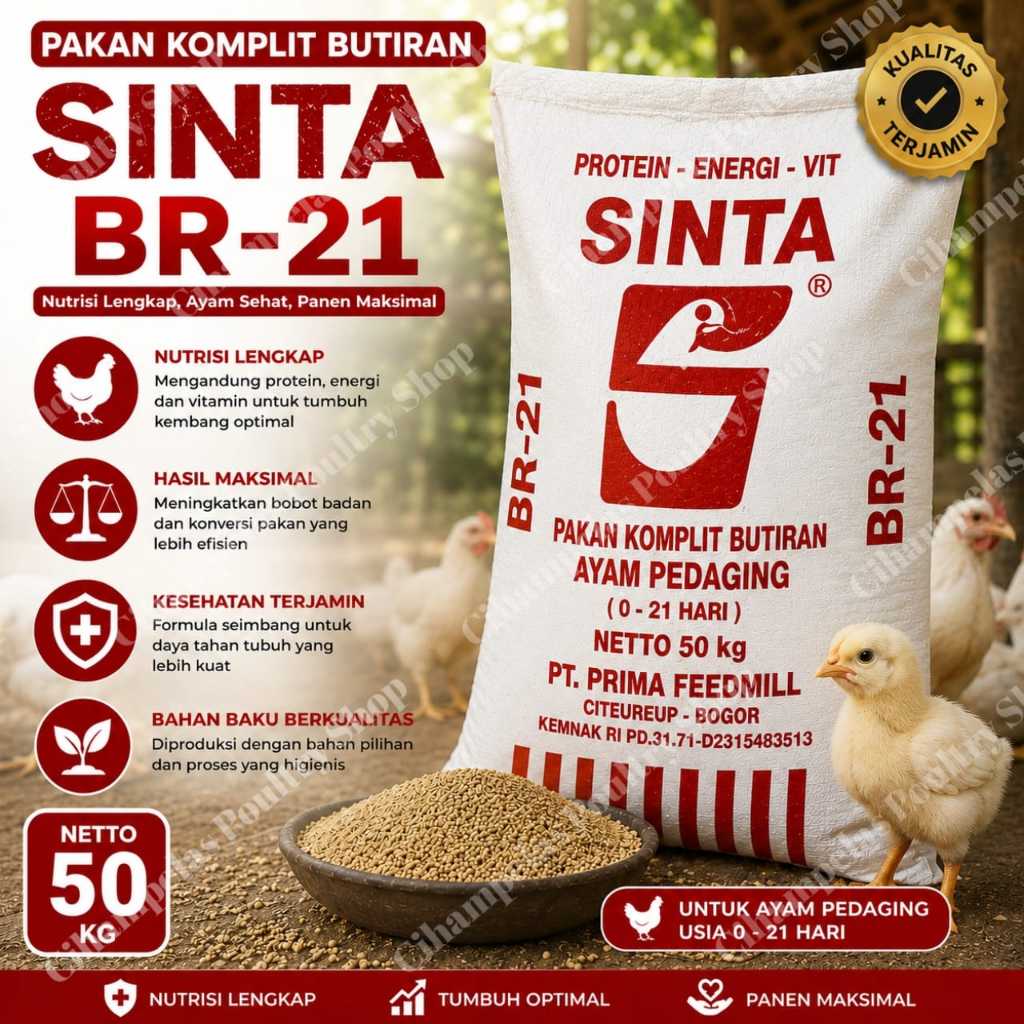 Pakan Ayam Pedaging Sinta Merah BR-21 | Pakan Ayam Broiler Starter Premium 50kg