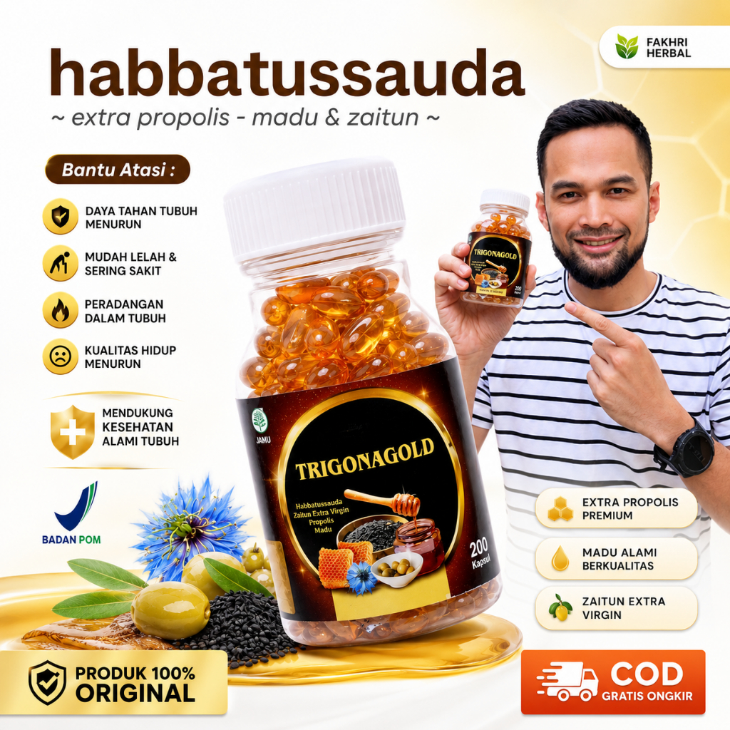 TRIGONA GOLD - Habbatussauda Original Asli Extra Propolis Minyak Zaitun 100 200 Kapsul
