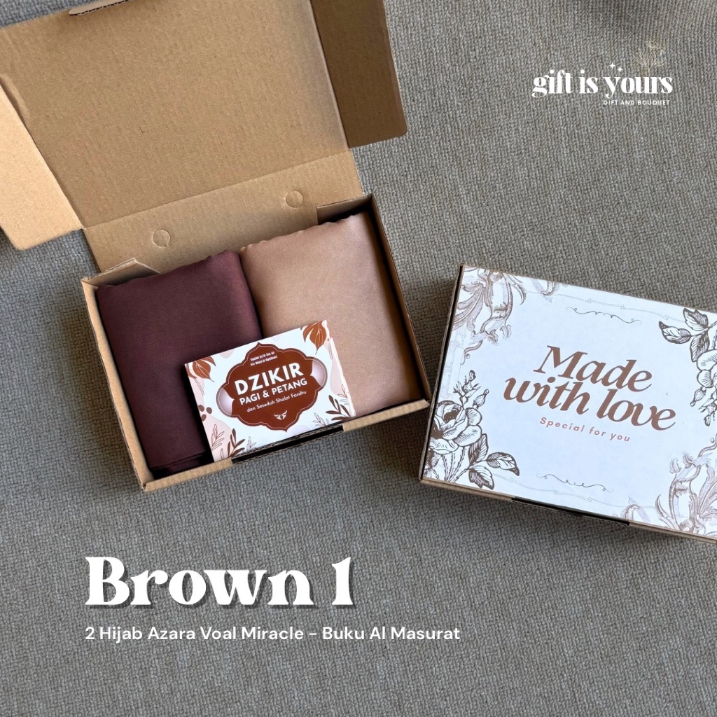 Hampers Gift Box 2 Hijab Segiempat Azara Voal Miracle untuk Hadiah Ulang Tahun, Guru, Wali Murid, Ha