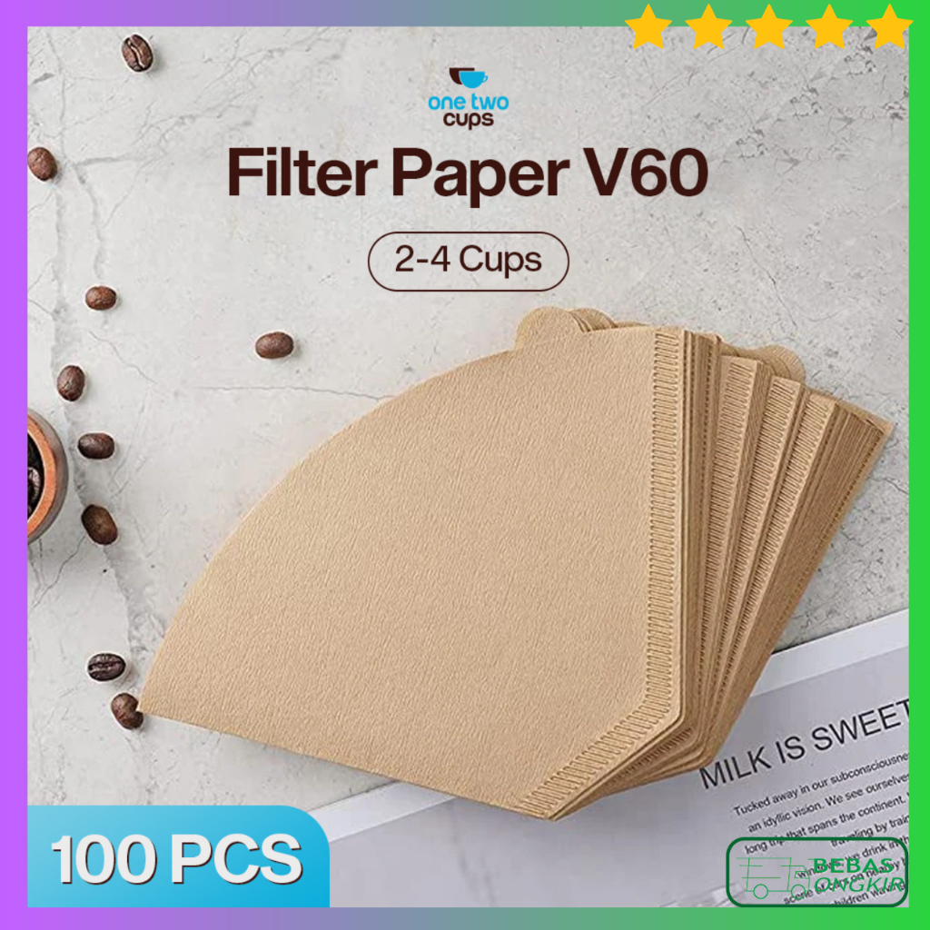 One Two Cups Kertas Penyaring Kopi Filter Paper V60 2-4 Cups 100 Pcs U02 untuk Hasil Kopi Lebih Bers
