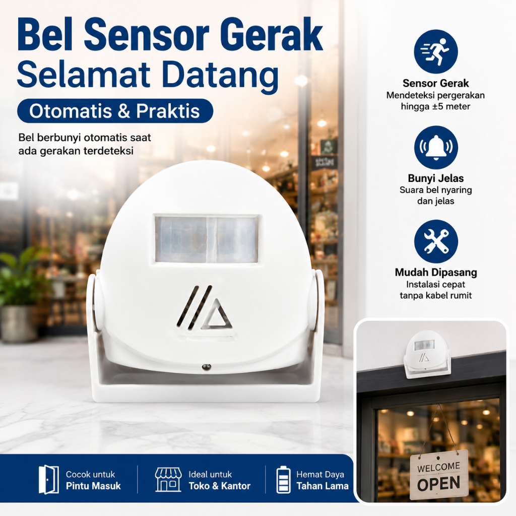 Bel Sensor Gerak Otomatis Bel Pintu Selamat Datang Alarm Anti Maling LED Cahaya