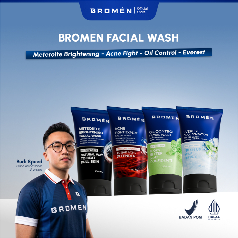 BROMEN - Facial Wash Pria 100 mL All Varian Meteorite Brightening, Acne Facial Wash, Oil Control Fac