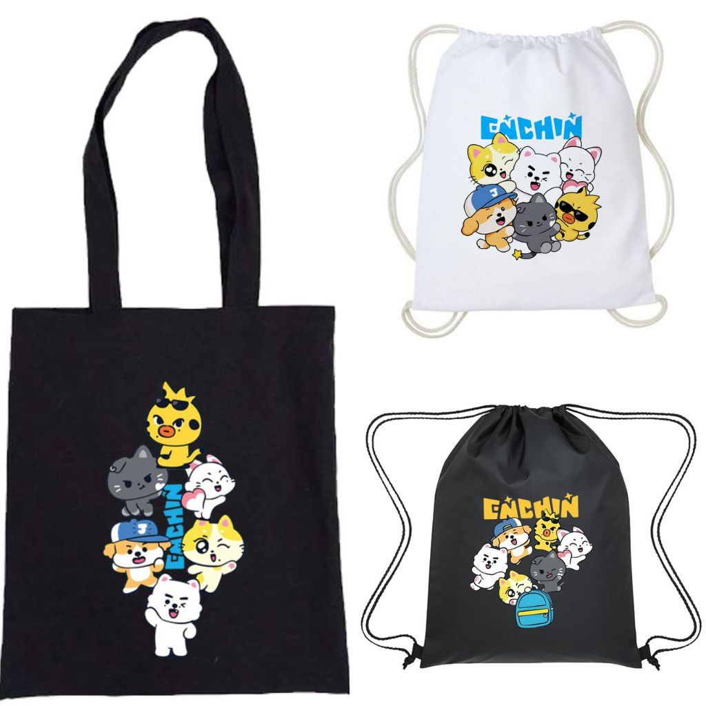 Totebag Tote Bag Enchin Jay Niki Chibi Fanart Lucu Kpop Korea Wanita Tas Serut Anak Aesthetic