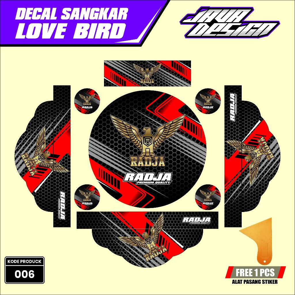 Decal Sangkar Lovebird Stiker Sangkar Lovebird Desain Terbaru Motif Radja Merah