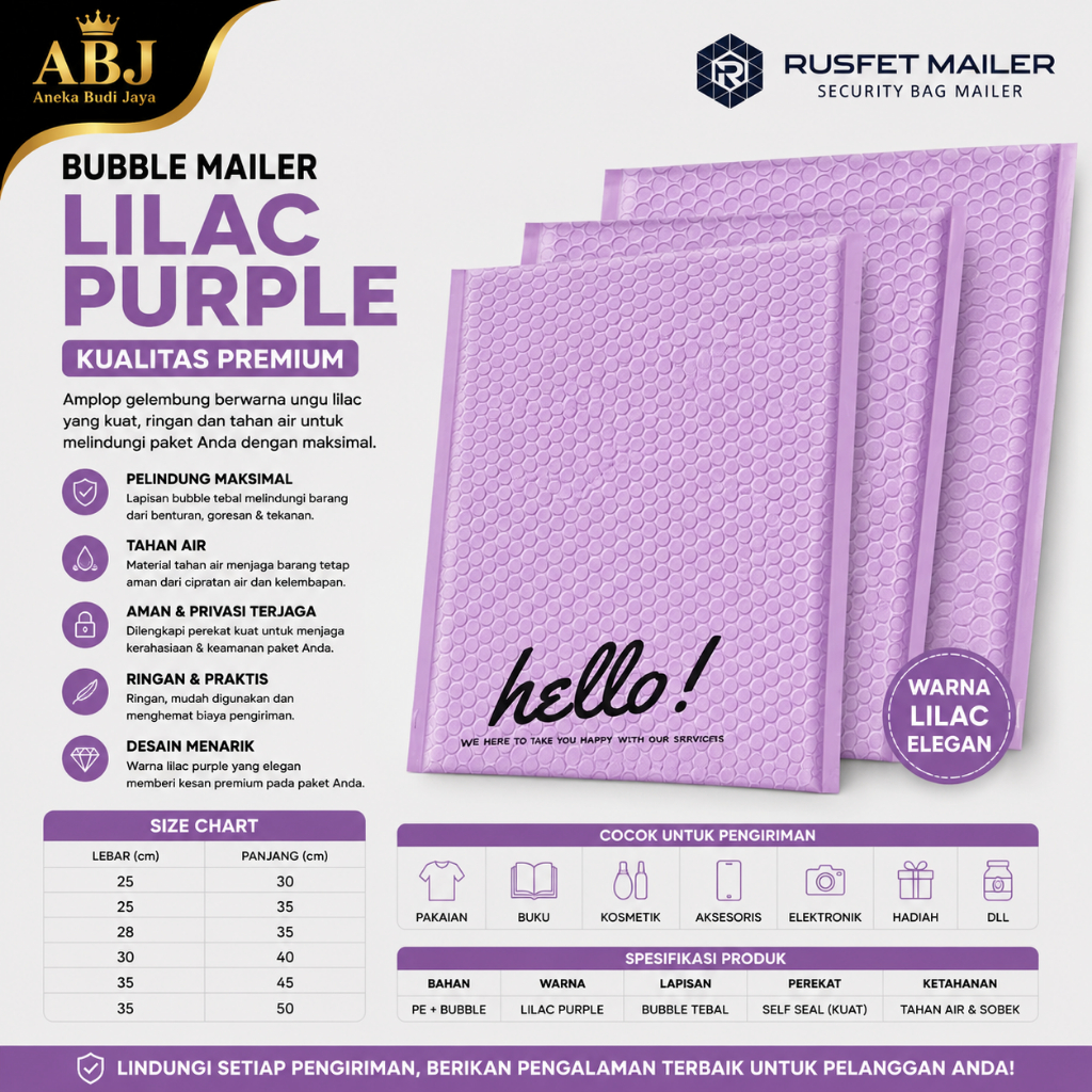 Amplop Bubble Mailer Envelope Bubble Lilac Purple Bubble Packing Murah -