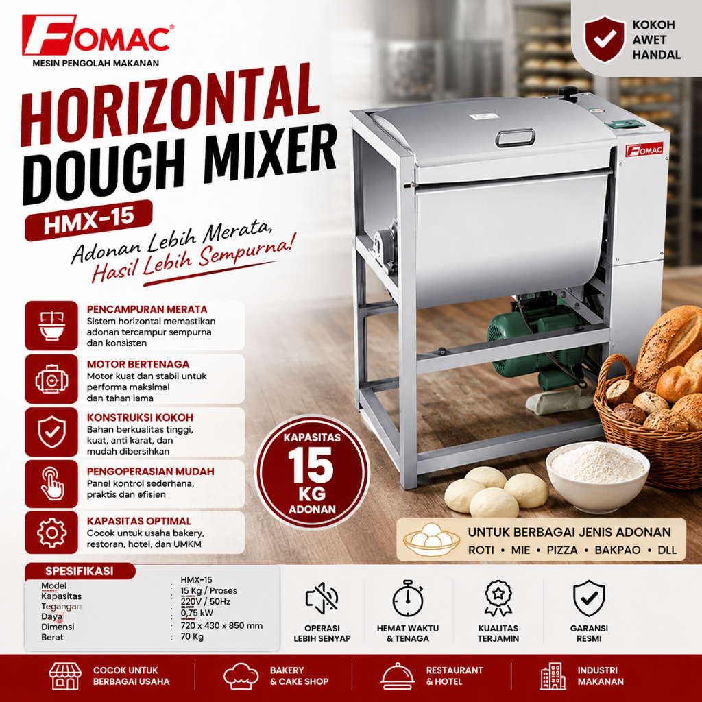 FOMAC MESIN PENGADUK ADONAN / HORIZONTAL DOUGH MIXER (FOMAC) HMX-15