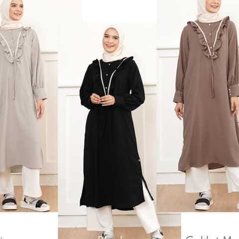Midi Dress Wanita IMD 003 By Yins Nibras Sale Atasan Wanita Bahan Crepe Premium Polos