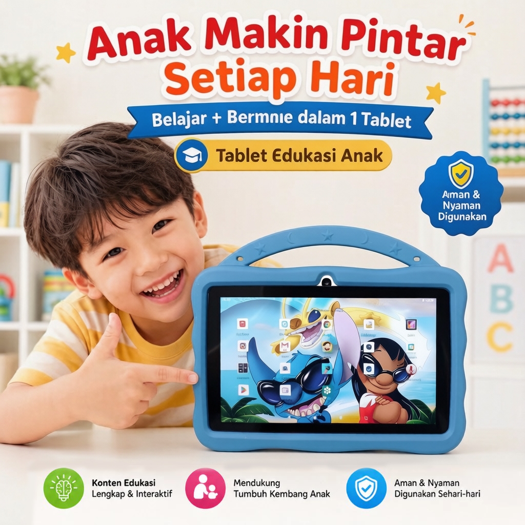 Tablet edukasi anak terbaru, komputer belajar anak (RAM 6GB dan penyimpanan 128GB), komputer tablet.