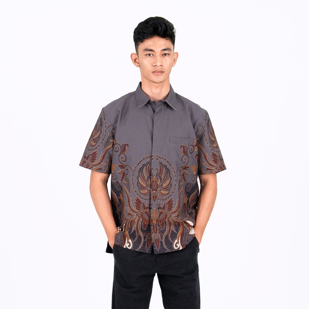 BENHILL Kemeja Pria Batik Pendek Grey A322-366