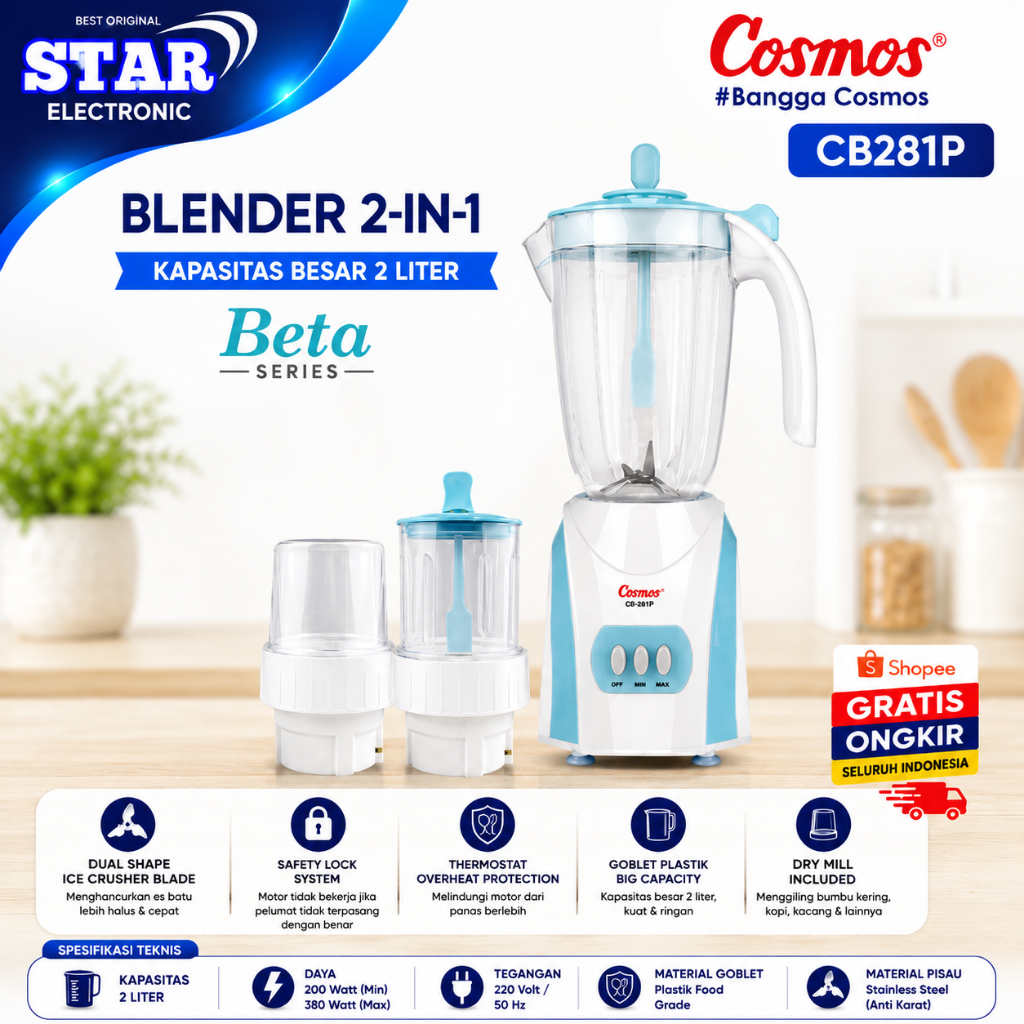 COSMOS BLENDER 2IN1 CB 281P BLENDER 2L/CB281P/CB281 P/CB 281P/CB 281 P/CB-281P/ORIGINAL GARANSIRESMI