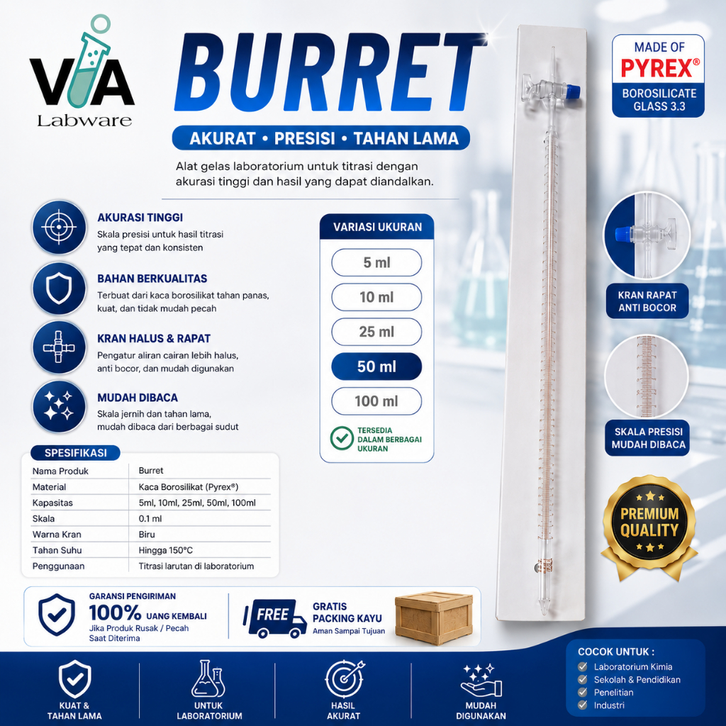 Vialabware Buret kompresi motor  25ml 50ml | boreup motor | Tune up motor | keran kaca pyrex