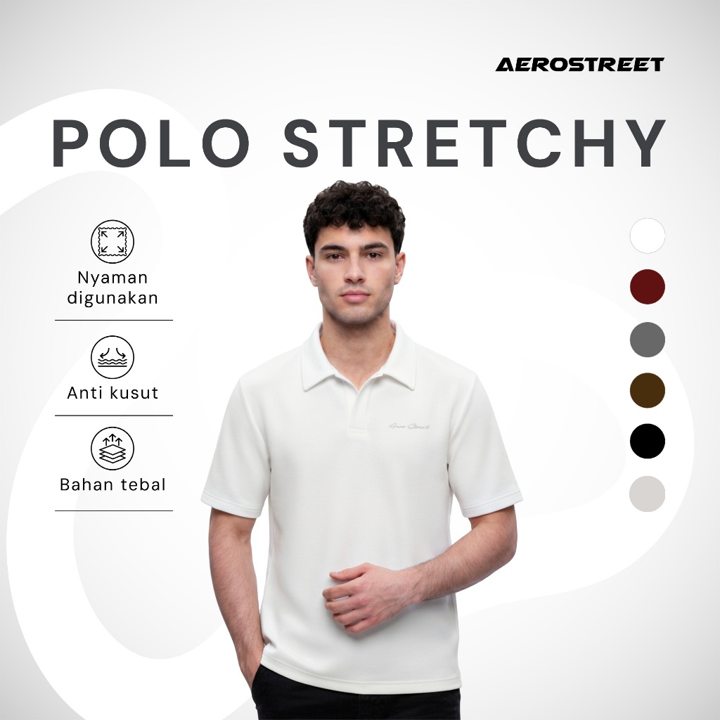 Aerostreet Zean Kaos Polo Scuba Pria Broken White Polo Scubashirt Kerah Cowok Men Casual Tidak Mudah