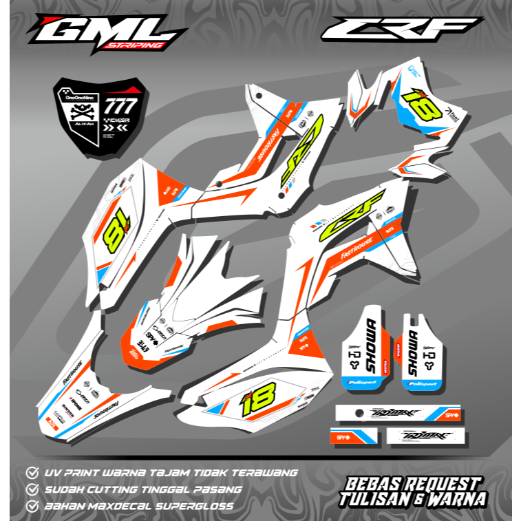 Decal Stiker CRF 150 L Full Body Putih Orange Biru CUSTOM - KLX - WR 155 - Dtracker - Request