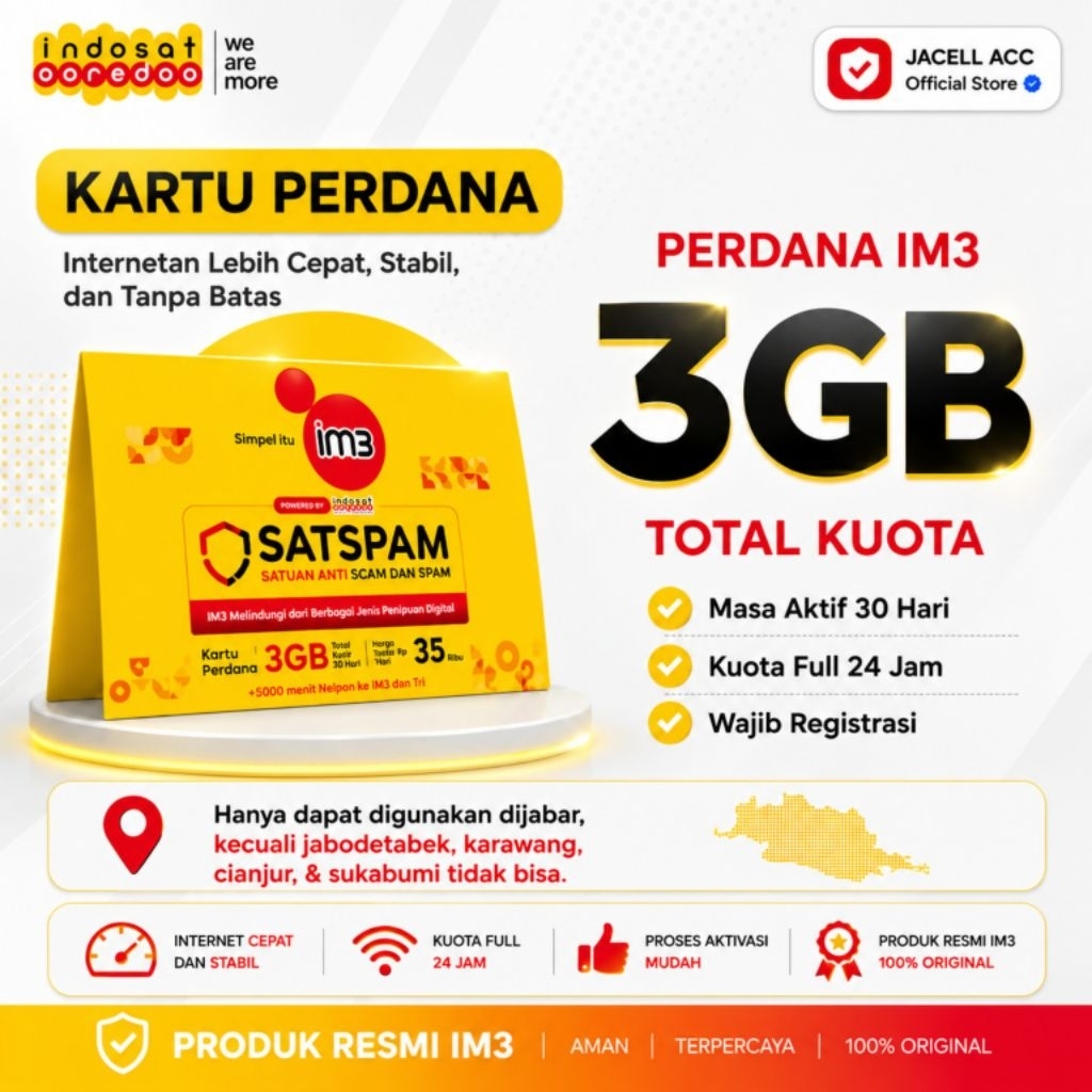 KARTU PERDANA KUOTA INDOSAT 3GB 28 HARI JABAR