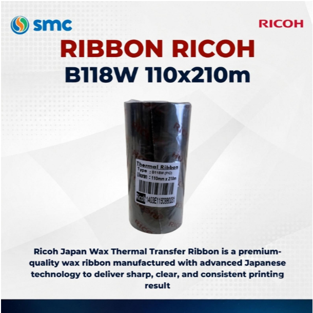 Ribbon Ricoh B118W Wax Japan 110mm x 210m FO Core 1 Inch