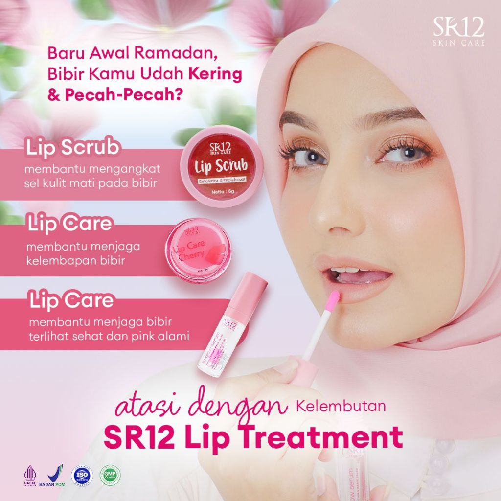 SK12 SR12 Lip Treatment Set Scrub, Care, Serum, Pelembap Bibir, Halal, Pink