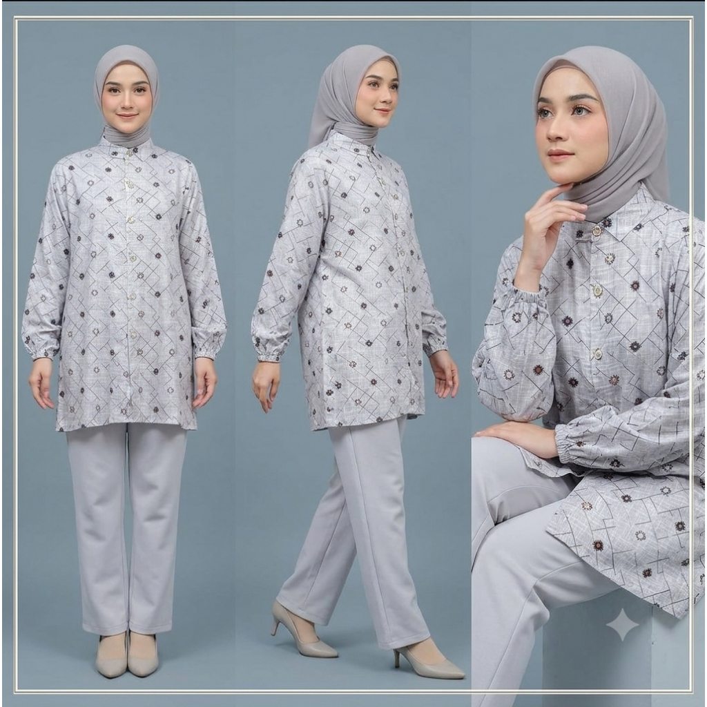 Atasan Kemeja Blouse Katun Heringbone by Qla