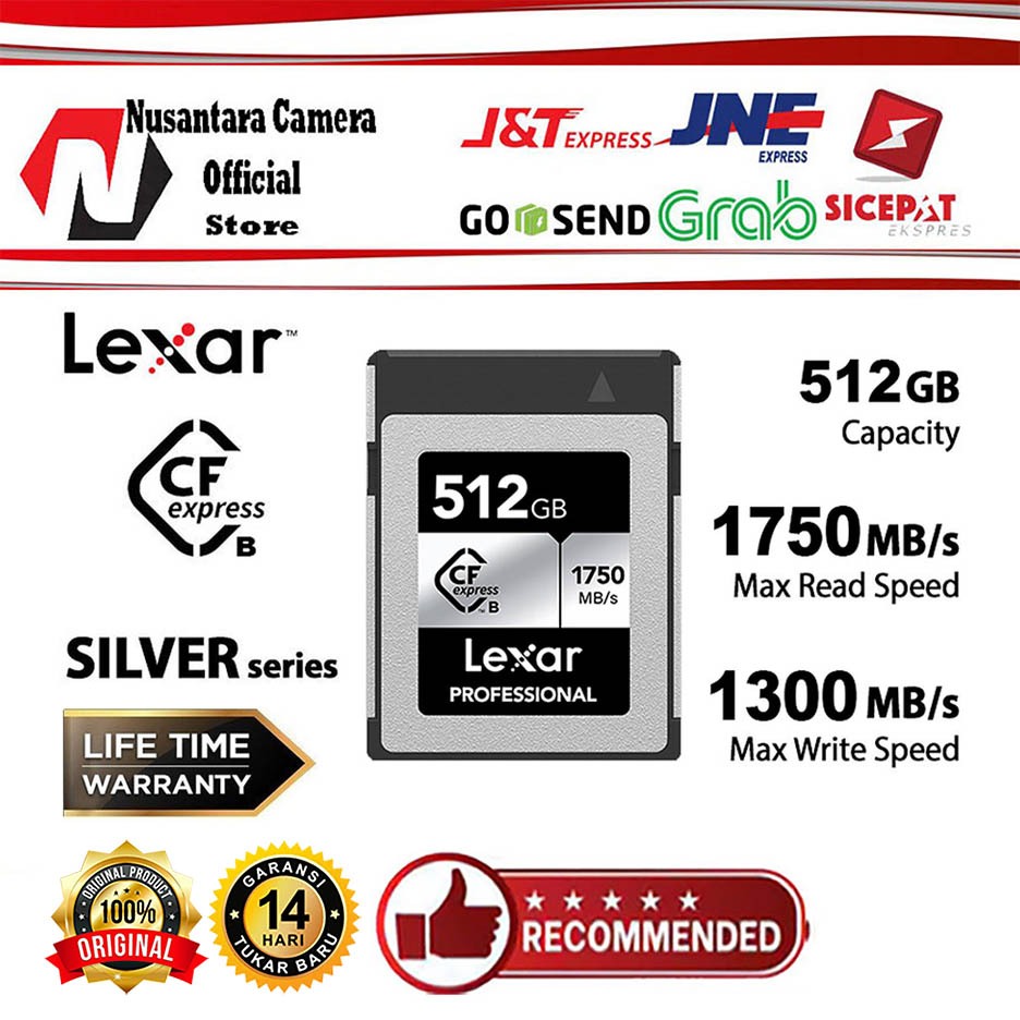 LEXAR CFEXPRESS 512GB 1750MB/s Type B Silver CF Express Memory Card 512 GB LCXEXSL512G-RNENG Garansi