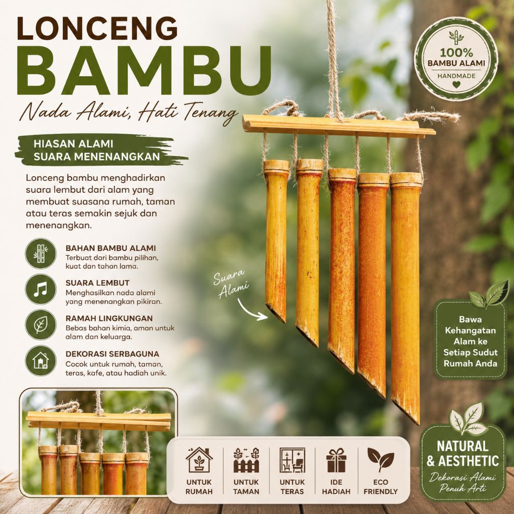 Lonceng Bambu Alami Lonceng Bambu Merdu Unik Lonceng Bambu Aesthetic murah