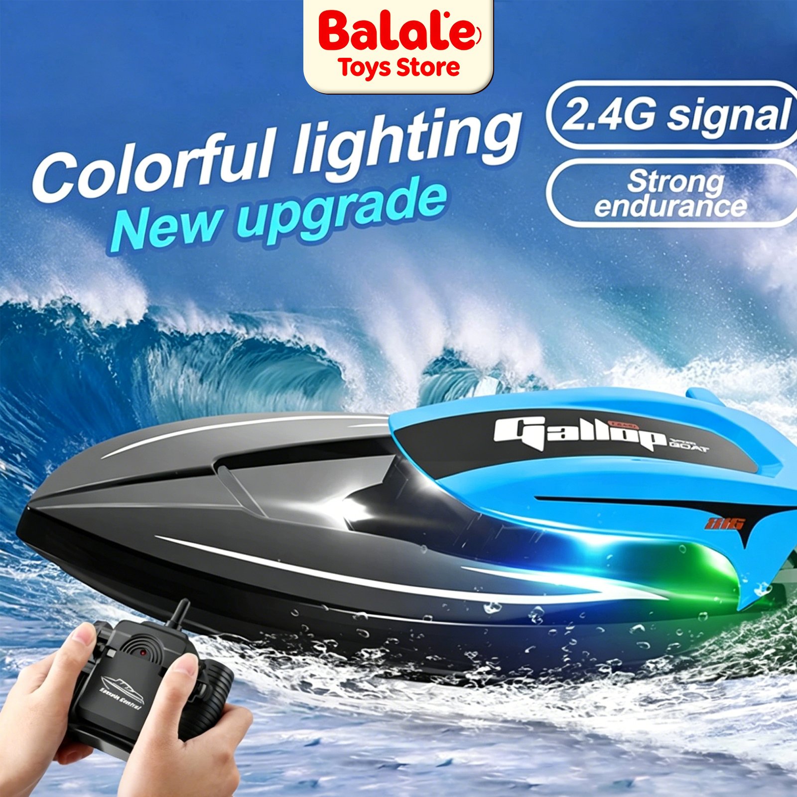 Terlarisss Mainan Speed Boat Remote Control 2.4GHz Kapal Pesiar Tahan Air 20km/h Mainan Speedboat