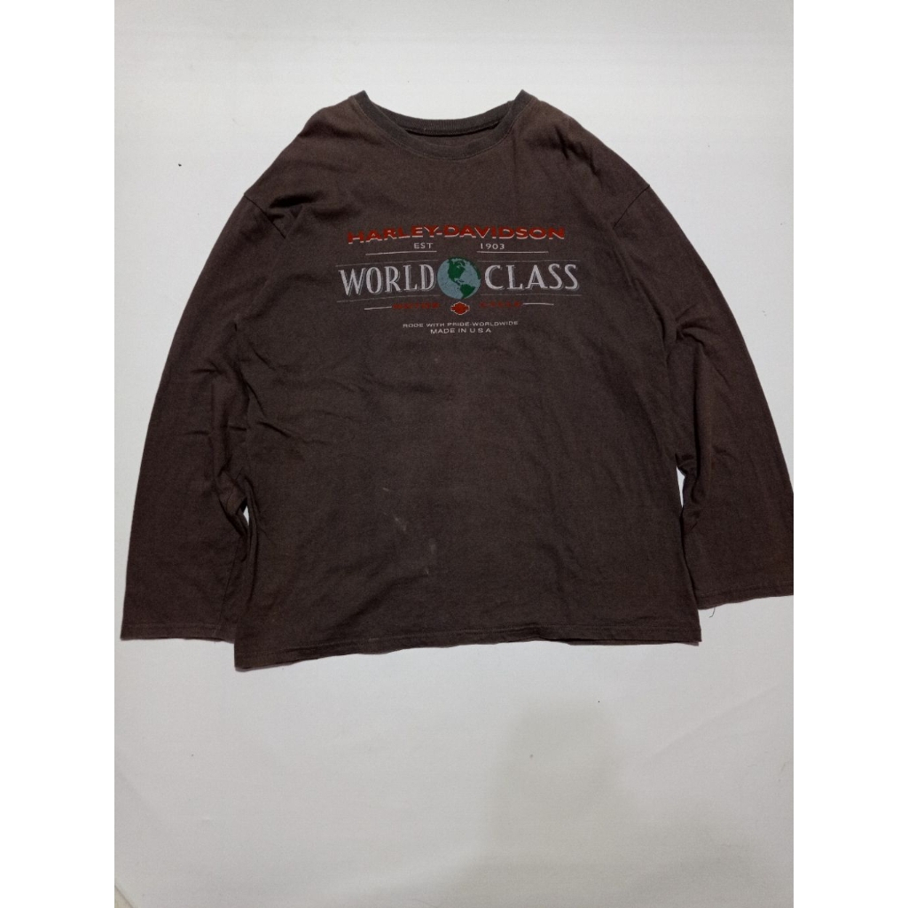 Kaos Harley Davidson Longsleeve World Class Warna Abu-Abu/Grey Size XL Second Brand Harley Davidson