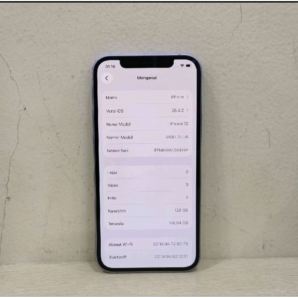(0DXP-170)IPHONE12 RAM128GB(INTER) LL/A,BATANGAN NOCHARGER