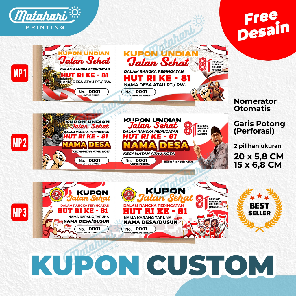 Cetak kupon undian custom / kupon jalan sehat / karcis