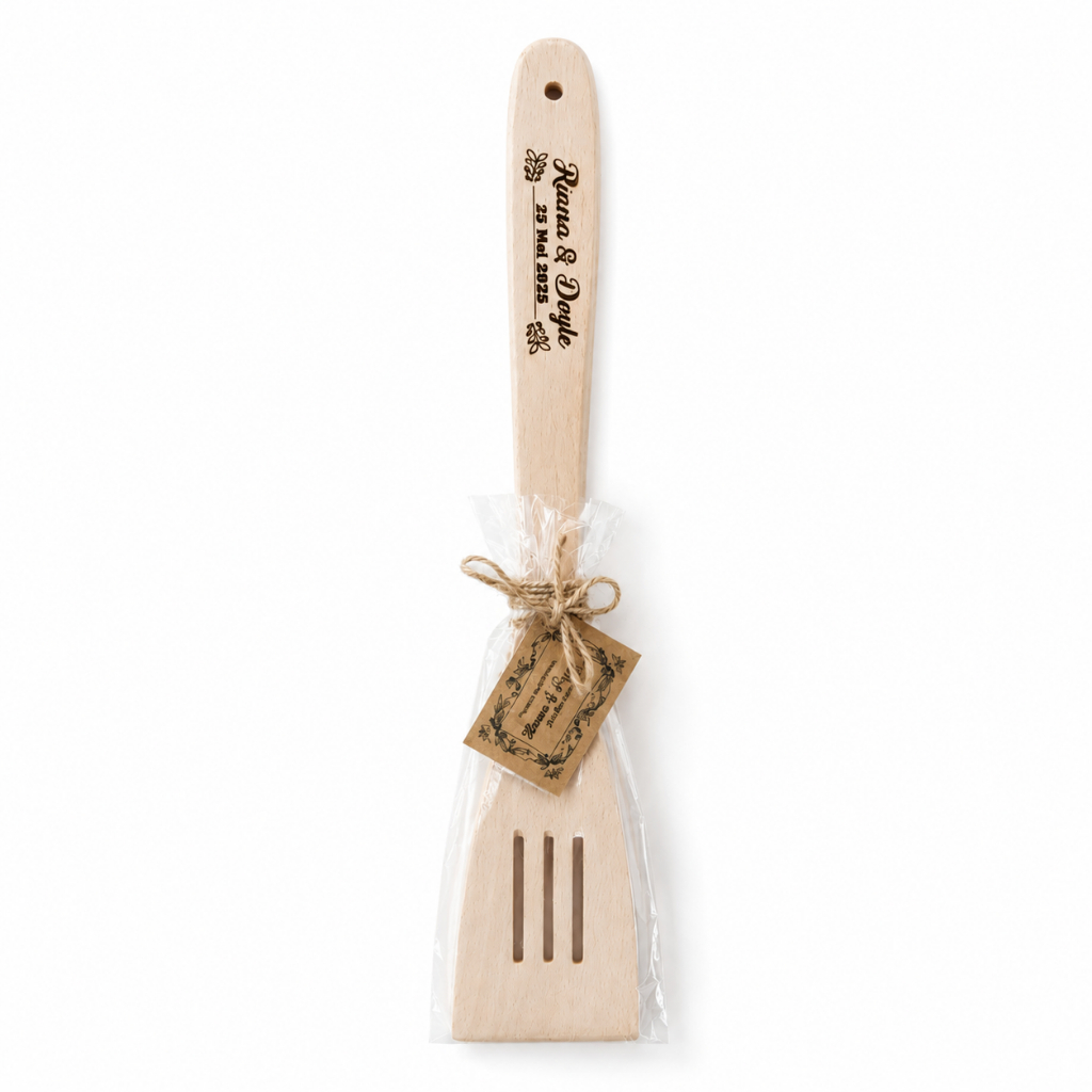 100 Pcs - Souvenir Sotil Spatula Solet Panjang Berlubang Kemas Plastik Tali Rami Gratis Sablon By Re