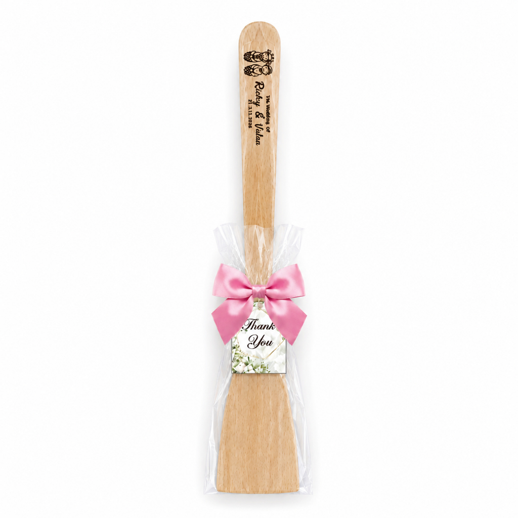 100 Pcs - Souvenir Sotil Spatula Solet Panjang Kemas Plastik Pita Gratis Sablon By Request