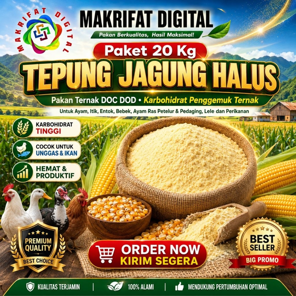 MAKRIFAT DIGITAL | Paket 20 Kg TEPUNG JAGUNG HALUS Pakan Ternak DOC DOD Karbohidrat Penggemuk Ternak