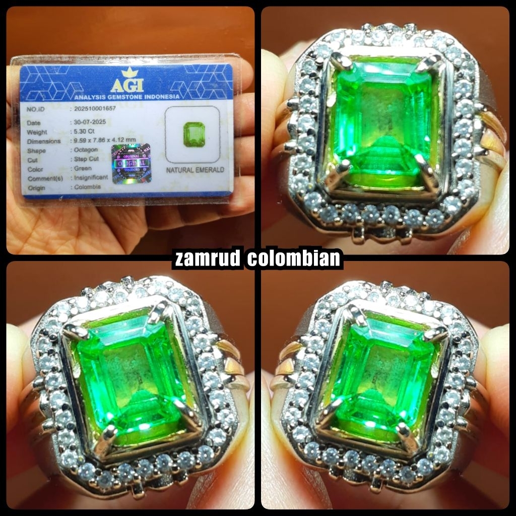 natural batu permata jamrud colombka kristal + memo lab