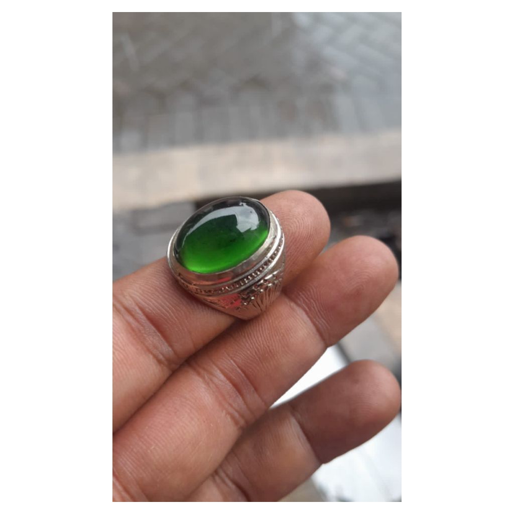 Cincin Batu Akik Zamrud Kalimantan 18 mm Ring Mban Alpaka Super
