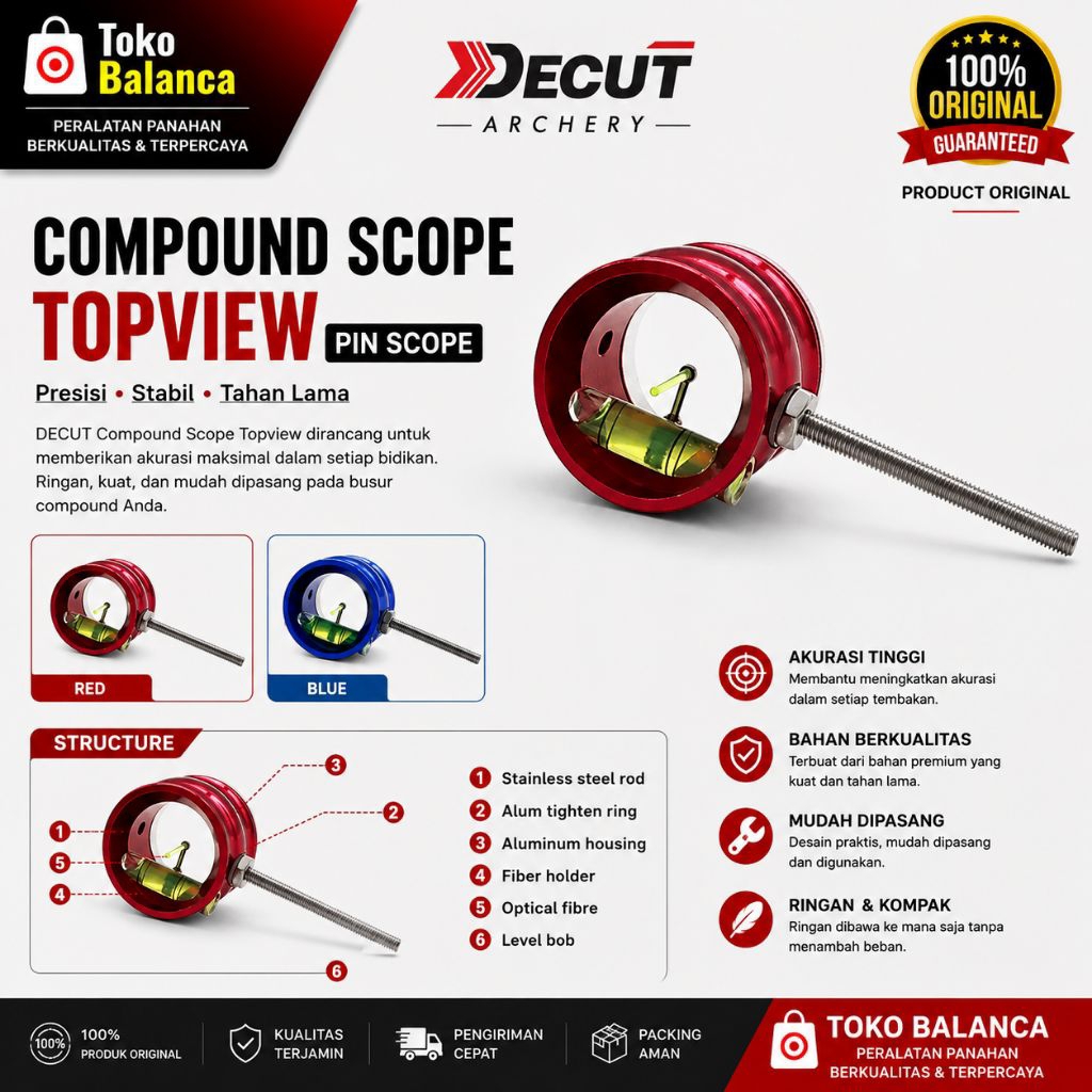 DECUT Archery Compound SCOPE TOPVIEW - Scop - Incaran - Panah - Panahan - Compound Bow Pin Scope