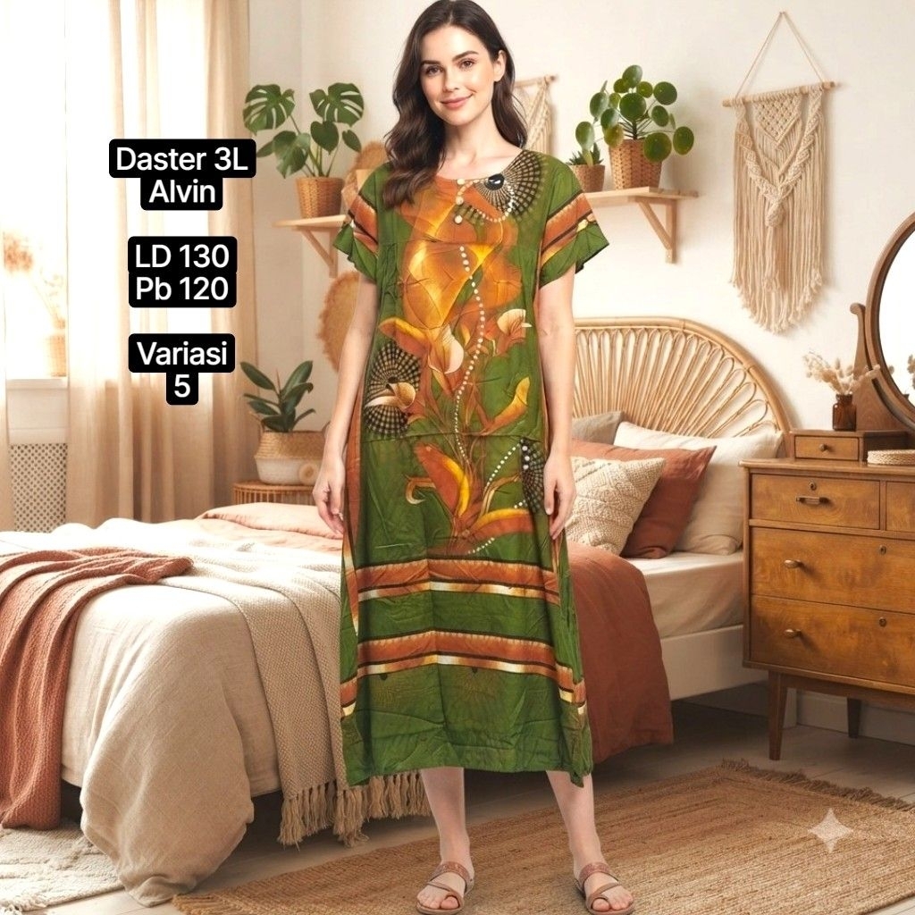 Daster Jumbo 3L Batik Alvin Kancing Depan Busui Friendly (KT 3L)