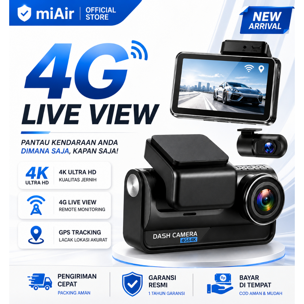 Z66 Dashcam 4K+1080P Dual Kamera 4G Live Streaming GPS Tracker ADAS BSD Maks 512GB (TF tidak termasu